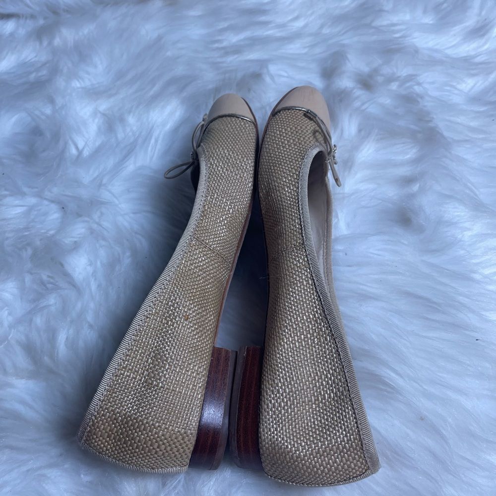 Sam Edelman leather tan and beige Rafia slip on flats bow  accent size 8 - Picture 8 of 10
